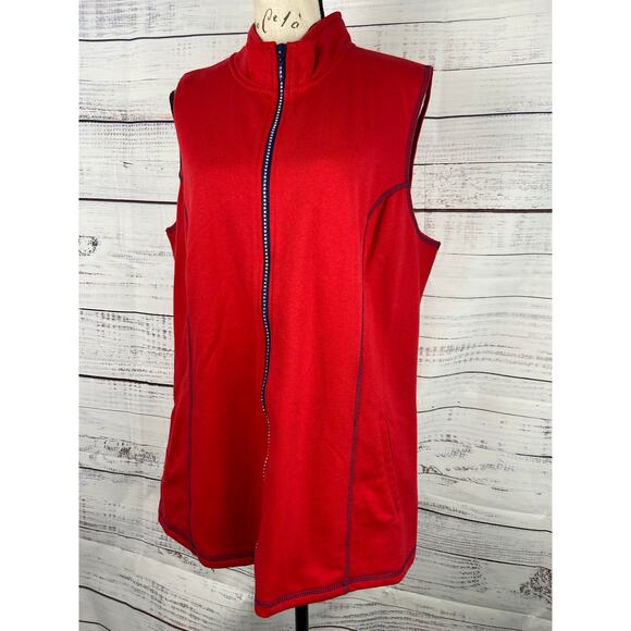 Quacker Factory Vest Womens L French Terry Rhinestone Zip Front Red Mock Neck - Picture 6 of 12